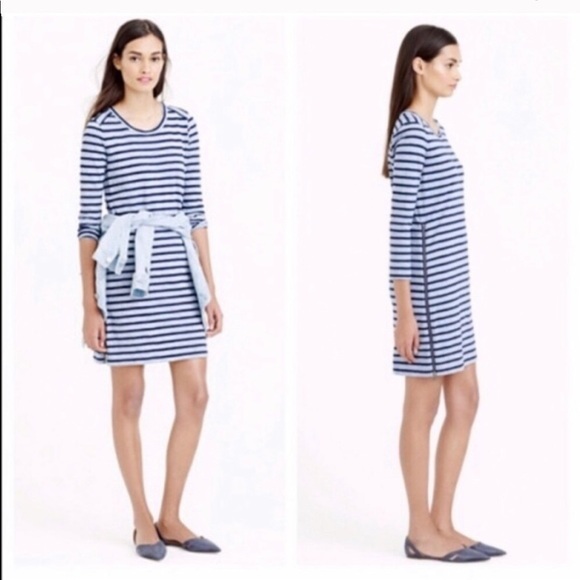 J. Crew Striped Dress 3/4 sleeve Zip Sides Blue S - Picture 1 of 6
